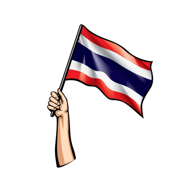 Bandera de Tailandia y mano sobre fondo blanco. Ilustración vectorial — Vector de stock