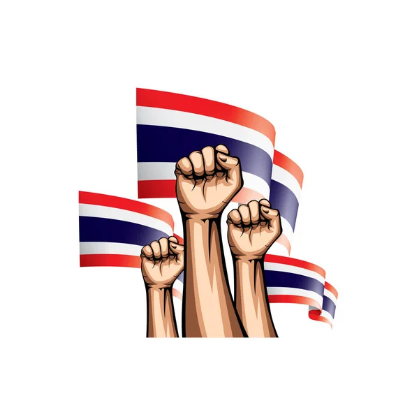 Thailändische Flagge und Hand auf weißem Hintergrund. Vektorillustration — Stockvektor