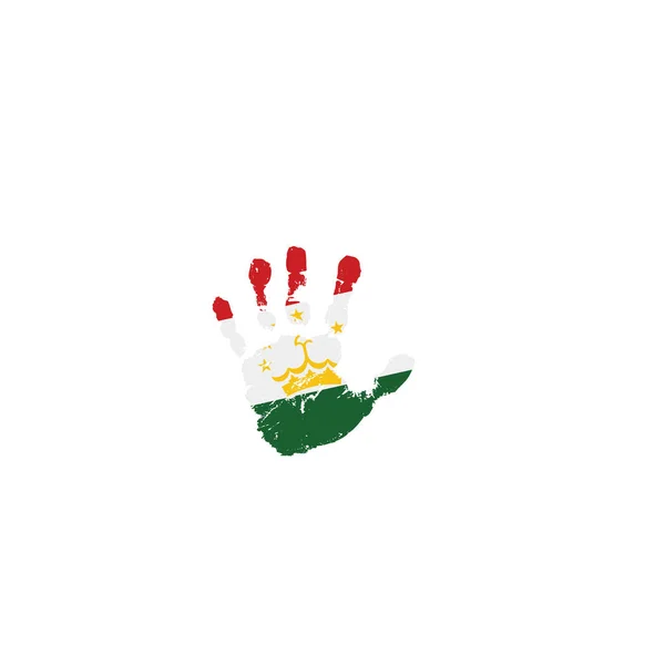 Bandera de Tayikistán y mano sobre fondo blanco. Ilustración vectorial — Archivo Imágenes Vectoriales