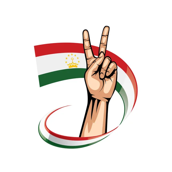 Tajikistan flag and hand on white background. Vector illustration — Stock Vector