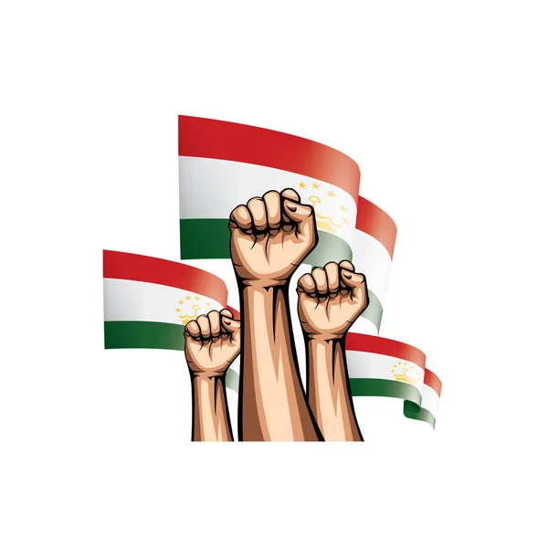 Флаг Таджикистана и рука на белом фоне. Векторная иллюстрация — стоковый вектор