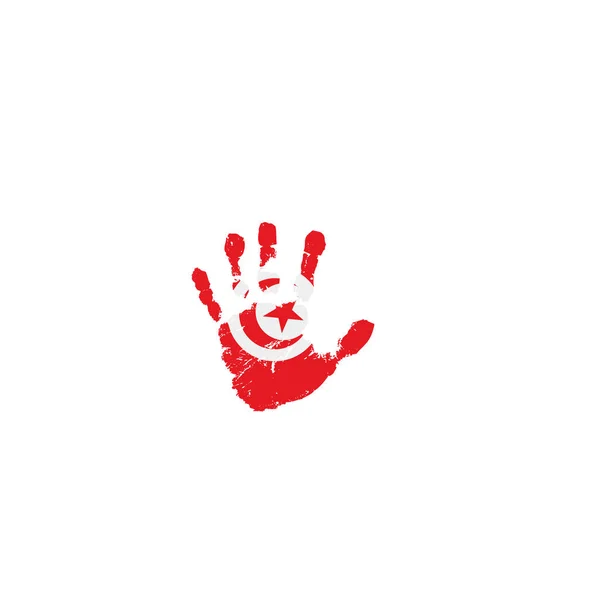 Bandera de Túnez y mano sobre fondo blanco. Ilustración vectorial — Vector de stock