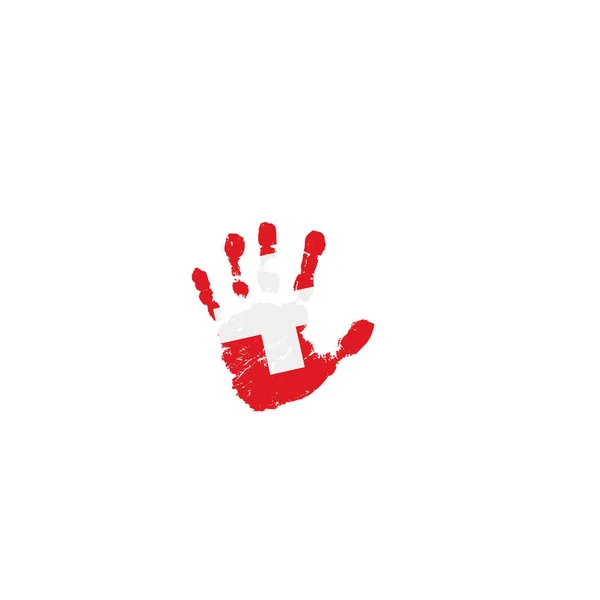 Bandera de Suiza y mano sobre fondo blanco. Ilustración vectorial — Vector de stock