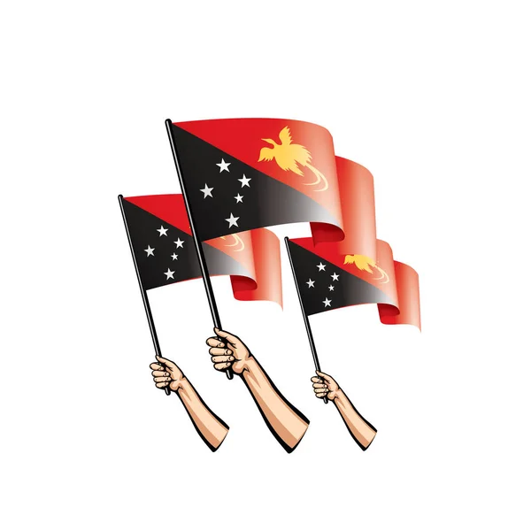 Papua Nuova Guinea bandiera e mano su sfondo bianco. Illustrazione vettoriale — Vettoriale Stock