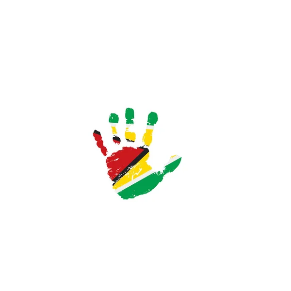 Vlag van Guyana en hand op witte achtergrond. Vectorillustratie — Stockvector