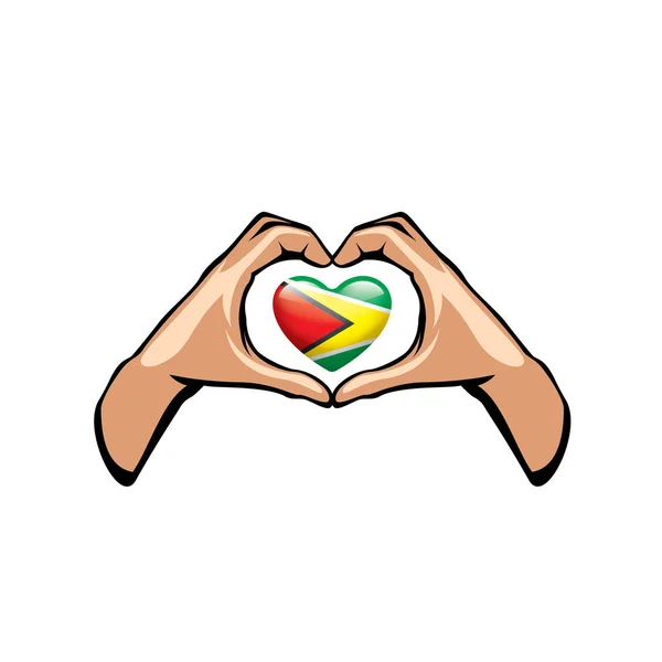 Bandera de Guyana y mano sobre fondo blanco. Ilustración vectorial — Vector de stock