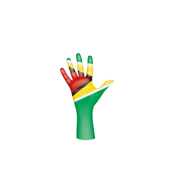 Guyana flag and hand on white background. Vector illustration — Stock Vector