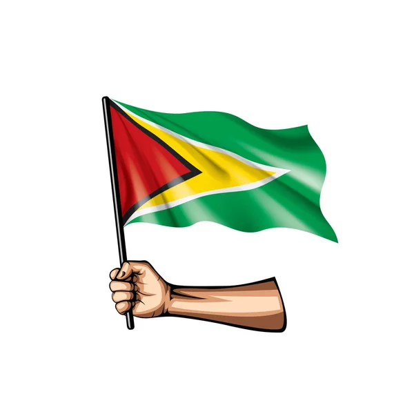 Guyana flag and hand on white background. Vector illustration — Stock Vector