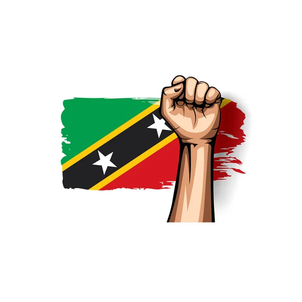 São Cristóvão e Nevis bandeira e mão sobre fundo branco. Ilustração vetorial — Vetor de Stock