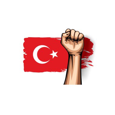 Türkiye'nin bayrak ve el Beyaz arka plan üzerinde. Vektör çizim