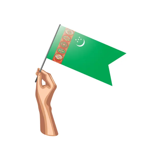 Флаг Туркменистана и рука на белом фоне. Векторная иллюстрация — стоковый вектор