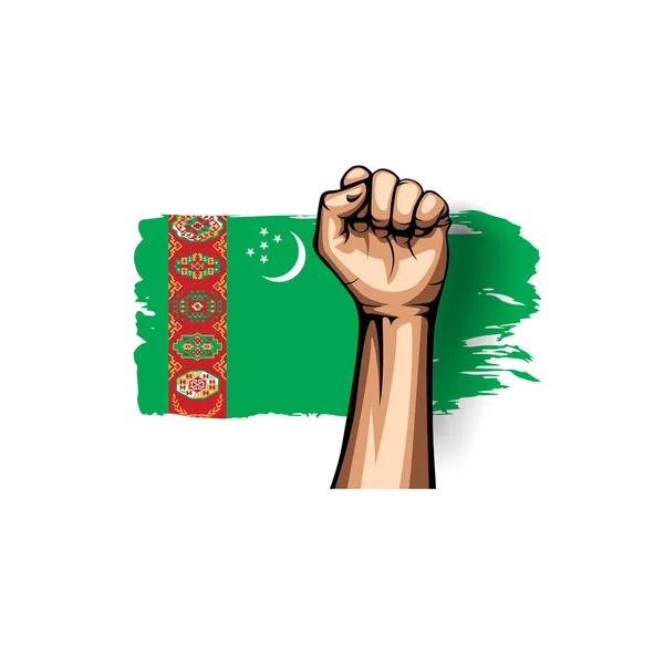 Флаг Туркменистана и рука на белом фоне. Векторная иллюстрация — стоковый вектор