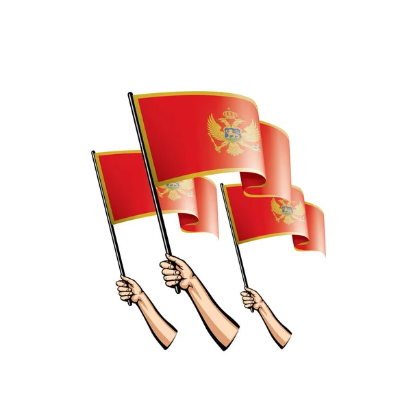 Drapeau montenegro et main sur fond blanc. Illustration vectorielle — Image vectorielle