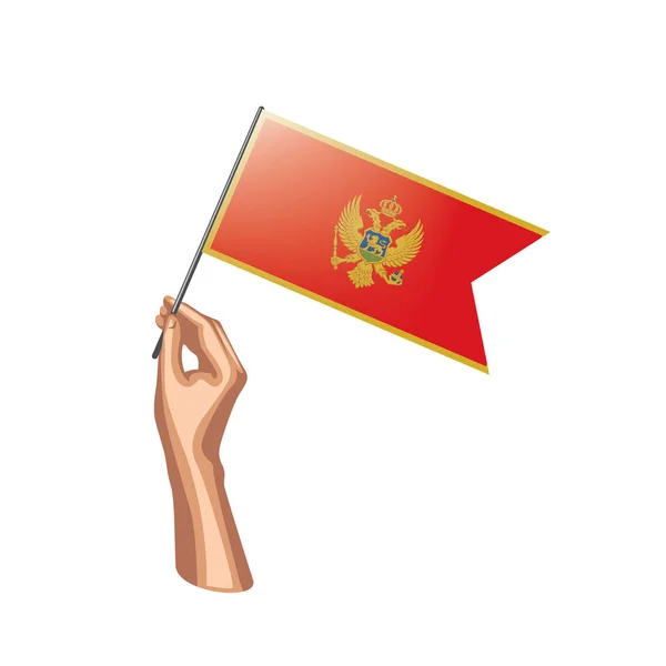 Bandera montenegro y mano sobre fondo blanco. Ilustración vectorial — Archivo Imágenes Vectoriales