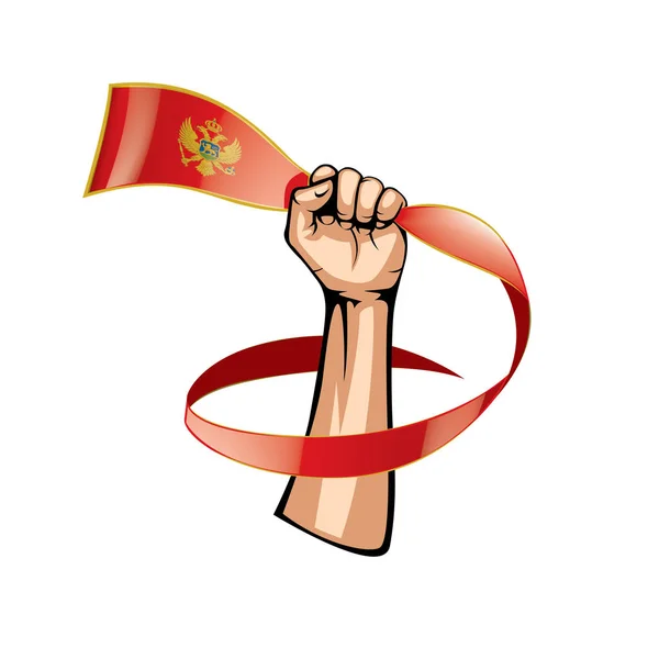 Bandera montenegro y mano sobre fondo blanco. Ilustración vectorial — Archivo Imágenes Vectoriales