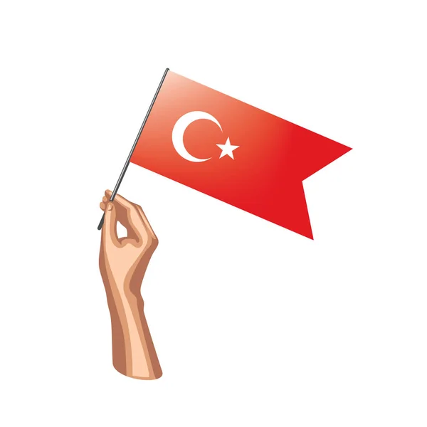 Turkiet flagga och hand på vit bakgrund. Vektorillustration — Stock vektor