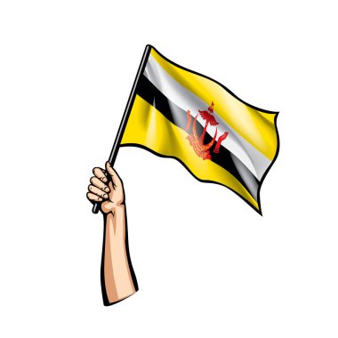Brunei bayrağı ve el Beyaz arka plan üzerinde. Vektör çizim
