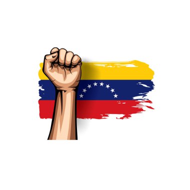 Venezuela bayrak ve el Beyaz arka plan üzerinde. Vektör çizim