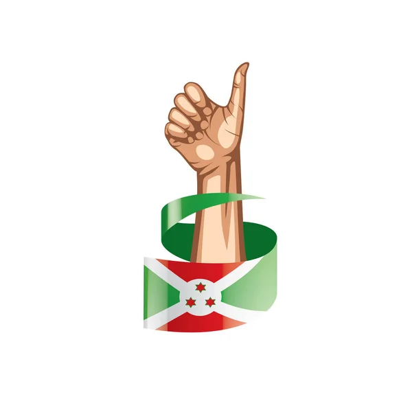 Bandeira do Burundi e mão sobre fundo branco. Ilustração vetorial — Vetor de Stock
