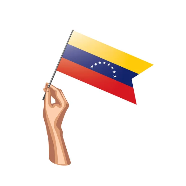 Σημαία της Βενεζουέλας και χέρι σε άσπρο φόντο. Εικονογράφηση διάνυσμα — Διανυσματικό Αρχείο
