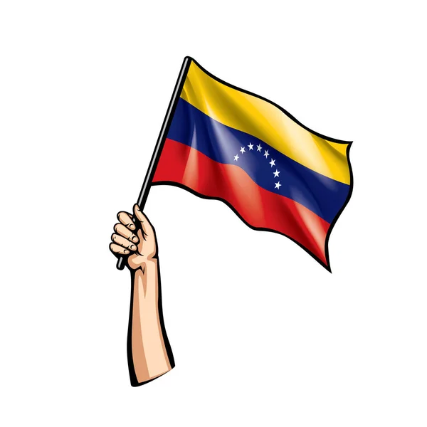 Bandera de Venezuela y mano sobre fondo blanco. Ilustración vectorial — Archivo Imágenes Vectoriales