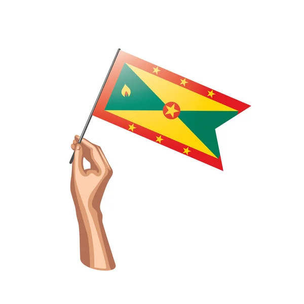 Grenada flag and hand on white background. Vector illustration — Stock Vector