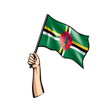 Dominika bayrak ve el Beyaz arka plan üzerinde. Vektör çizim