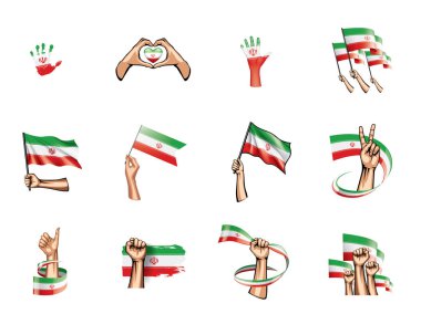 Iran bayrağı ve el Beyaz arka plan üzerinde. Vektör çizim