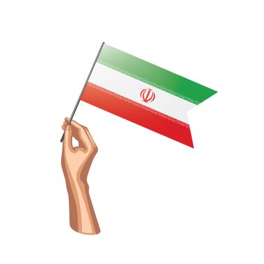 Iran bayrağı ve el Beyaz arka plan üzerinde. Vektör çizim