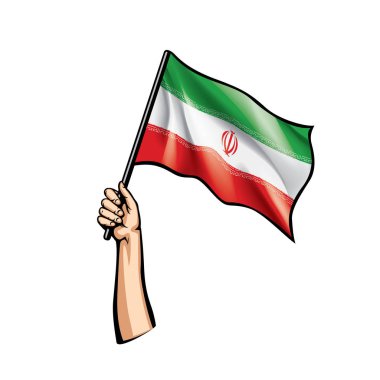 Iran flag and hand on white background. Vector illustration clipart