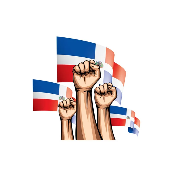 Dominicana bayrak ve el Beyaz arka plan üzerinde. Vektör çizim — Stok Vektör