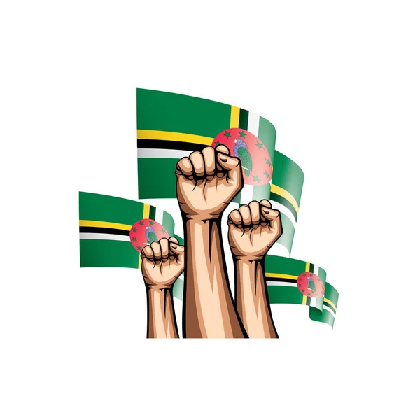 Vlag Van Dominica Hand Witte Achtergrond Vectorillustratie — Stockvector