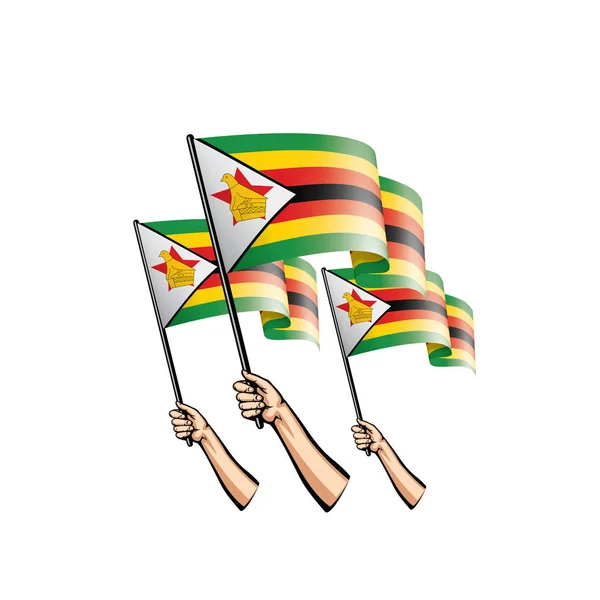 Zimbabve bayrağı ve el Beyaz arka plan üzerinde. Vektör çizim — Stok Vektör