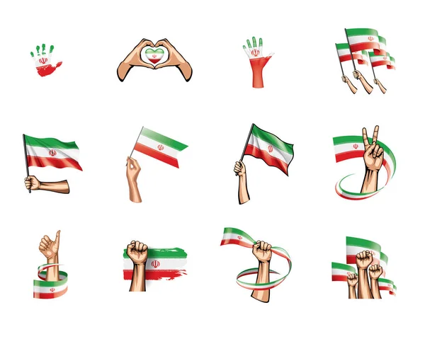 Bandiera Iran e mano su sfondo bianco. Illustrazione vettoriale — Vettoriale Stock