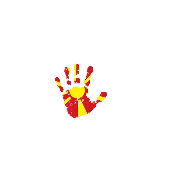 Σημαία της πΓΔΜ και χέρι σε άσπρο φόντο. Εικονογράφηση διάνυσμα — Διανυσματικό Αρχείο