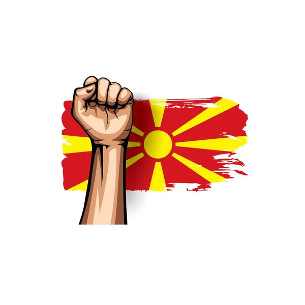 Vlajka Makedonie a ruku na bílém pozadí. Vektorové ilustrace — Stockový vektor