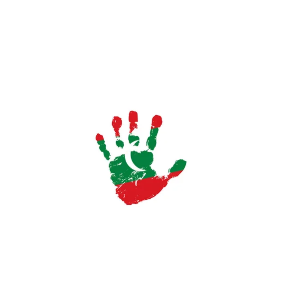 Bandera de Maldivas y mano sobre fondo blanco. Ilustración vectorial — Archivo Imágenes Vectoriales