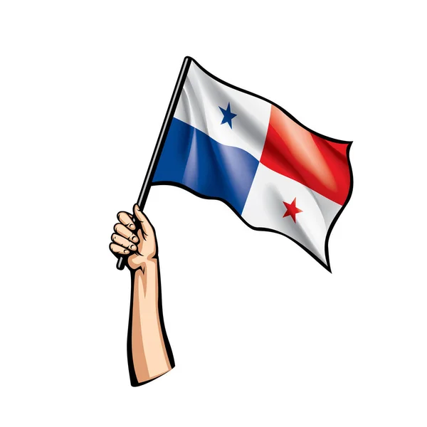 Bandera de Panamá y mano sobre fondo blanco. Ilustración vectorial — Archivo Imágenes Vectoriales