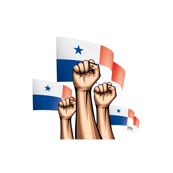 Bandera de Panamá y mano sobre fondo blanco. Ilustración vectorial — Vector de stock
