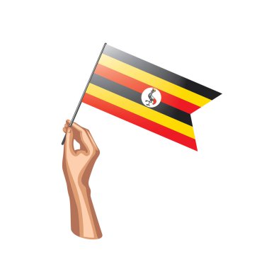 Uganda bayrağı ve el Beyaz arka plan üzerinde. Vektör çizim