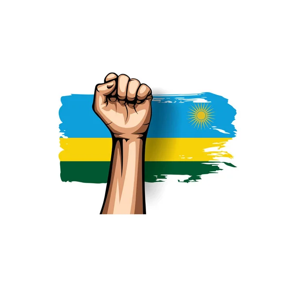 Drapeau du Rwanda et main sur fond blanc. Illustration vectorielle — Image vectorielle