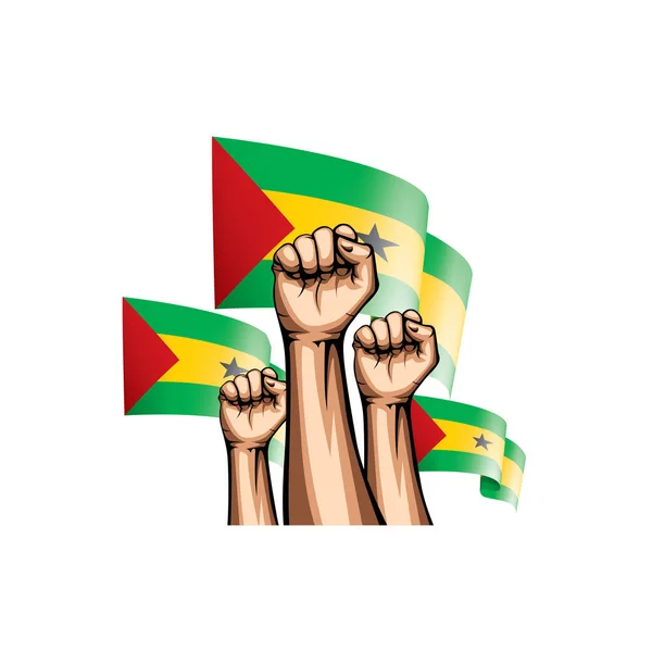 Флаг Сан-Томе и Принсипи и рука на белом фоне. Векторная иллюстрация — стоковый вектор