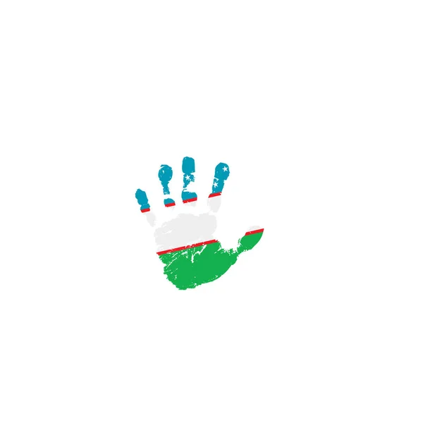 Флаг Узбекистана и рука на белом фоне. Векторная иллюстрация — стоковый вектор