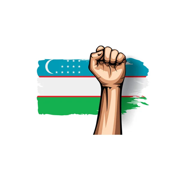 Flaga Uzbekistanu i ręka na białym tle. Ilustracja wektorowa — Wektor stockowy