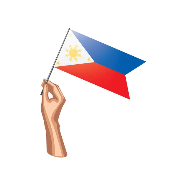Bandera de Filipinas y mano sobre fondo blanco. Ilustración vectorial — Vector de stock