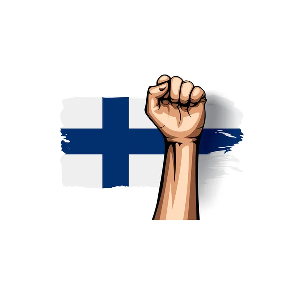 Vlag van Finland en hand op witte achtergrond. Vectorillustratie — Stockvector