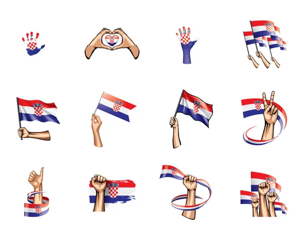 Σημαία Κροατία και χέρι σε άσπρο φόντο. Εικονογράφηση διάνυσμα — Διανυσματικό Αρχείο