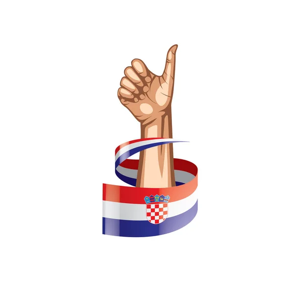 Croácia bandeira e mão sobre fundo branco. Ilustração vetorial —  Vetores de Stock