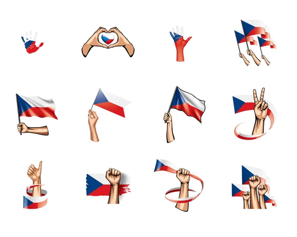 捷克国旗和手在白色背景。向量例证 — 图库矢量图片