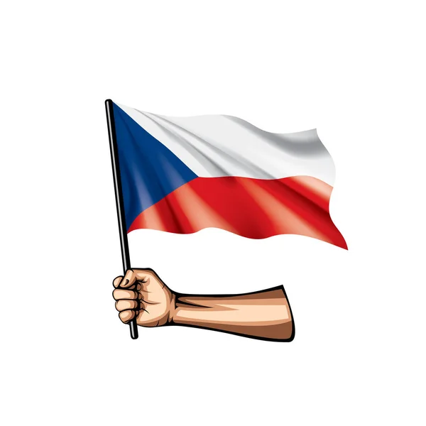 Tschechische Flagge und Hand auf weißem Hintergrund. Vektorillustration — Stockvektor